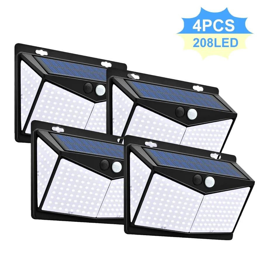 208LED utomhusvägglampa rörelsesensorlampa vattentät trådlös säkerhet solcellsvägglampa 3 lägen trädgårdsgång gångväg