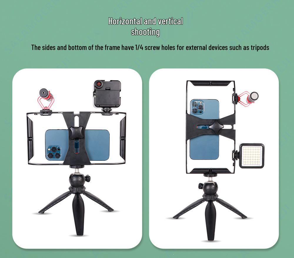 Live Broadcast Rabbit Cage Ring Light with Stable Follow Shot, Hot Shoe Mount, Handheld Bracket, Phone Frame for Photography.