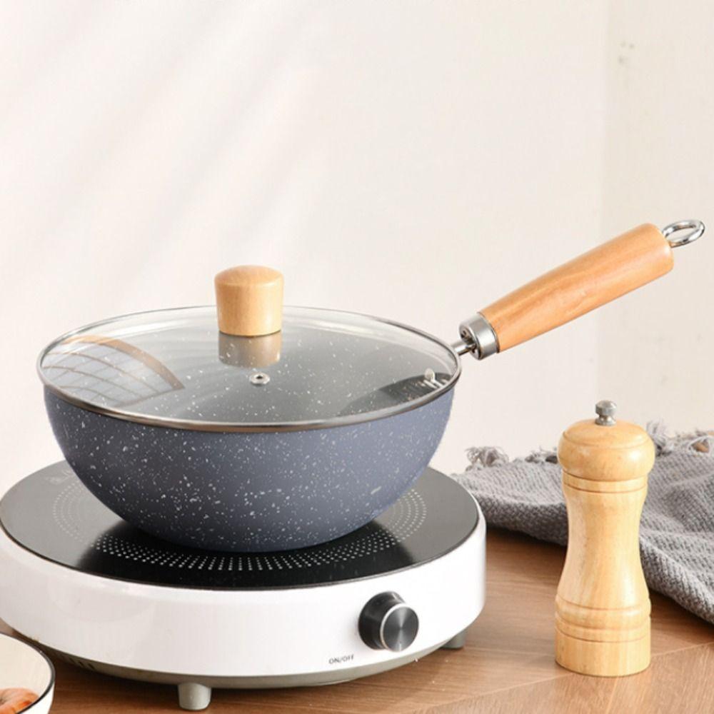 Non-stick Marble Pattern Wok Rapid Heat Milk Pot Useful Stir Fry Pan  Dormitory