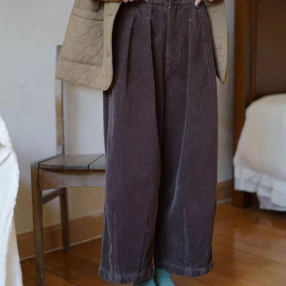 

Women’s Plus Size Corduroy Wide-Leg Harem Pants - Casual, Loose, Long, Straight. 3XL (suggested for 185-215 jin) кофейный