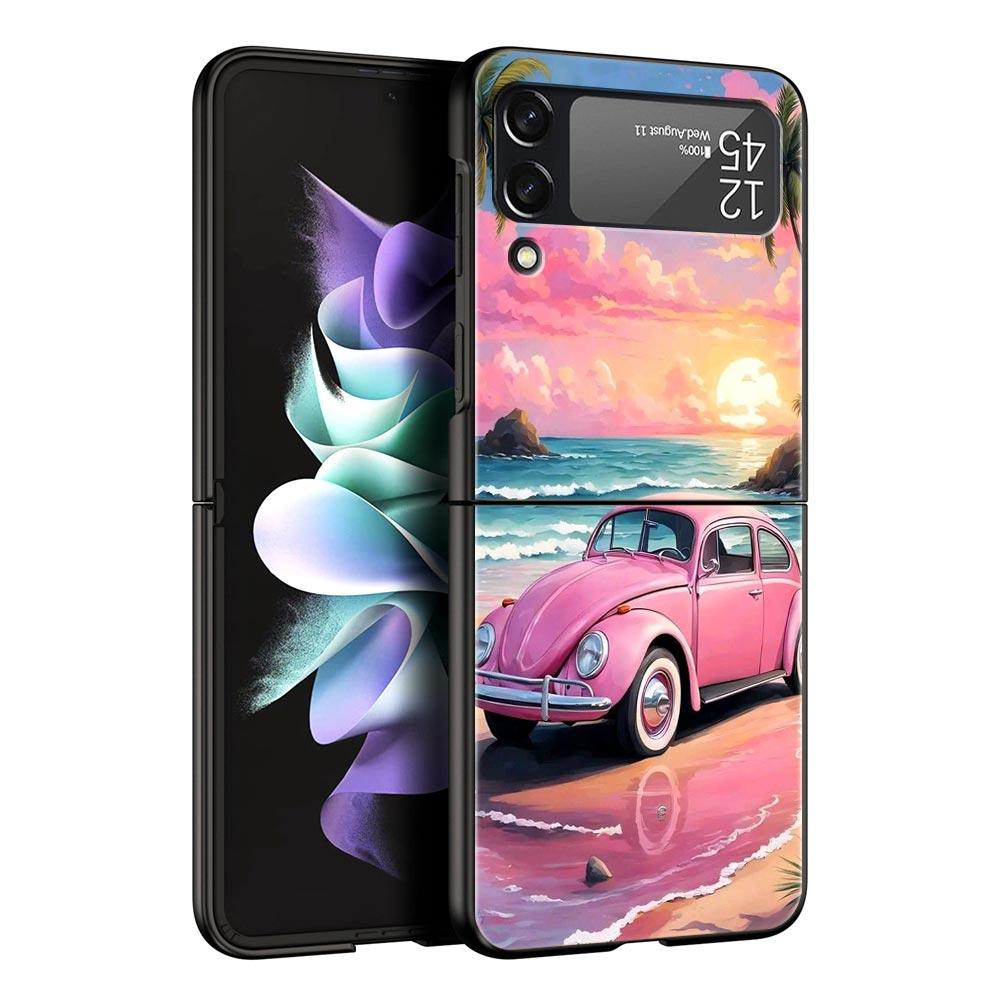 Fashion Pink Car Pattern Hard PC Phone Case For Samsung Galaxy Z Flip 7 6 5 4 Black Cover For Galaxy Z Flip 3 Foldable Shell Bag