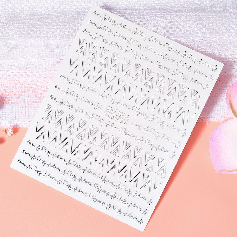 Egyptian Alien Text Full Sticker Geometric Shape Manicure 3D Rose Gold Silver Nail Diy Manicure Sticker