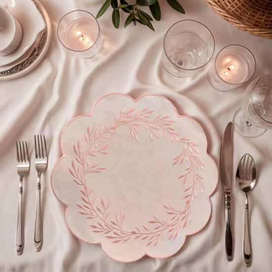 Yousheng Embroidered Placemat Washable Durable Canvas Dining Mat 38cm Olive Branch Embroidery Table Mat Heat Resistant Non-Slip Table Protector for