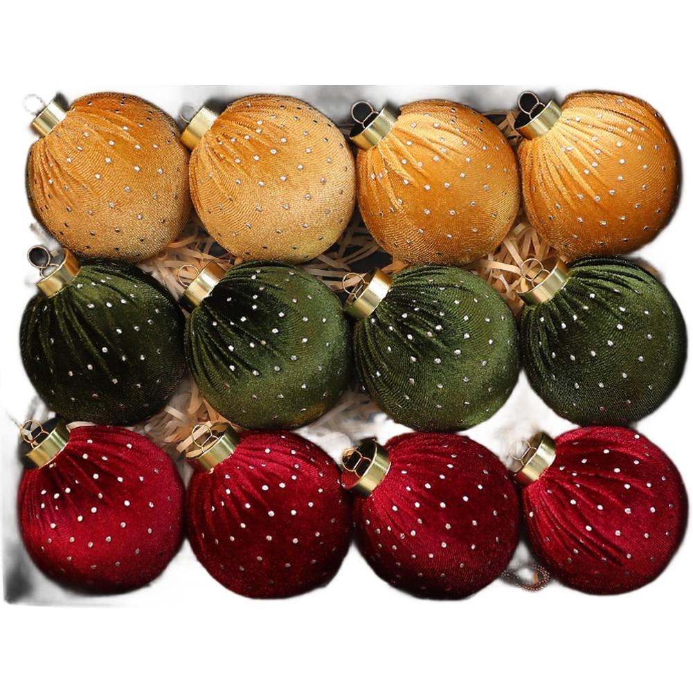 Christmas Tree Ornaments Set, 8cm Soft Velvet Fabric Ball Decorations, Handmade Holiday Décor For Wreaths And Home Displays