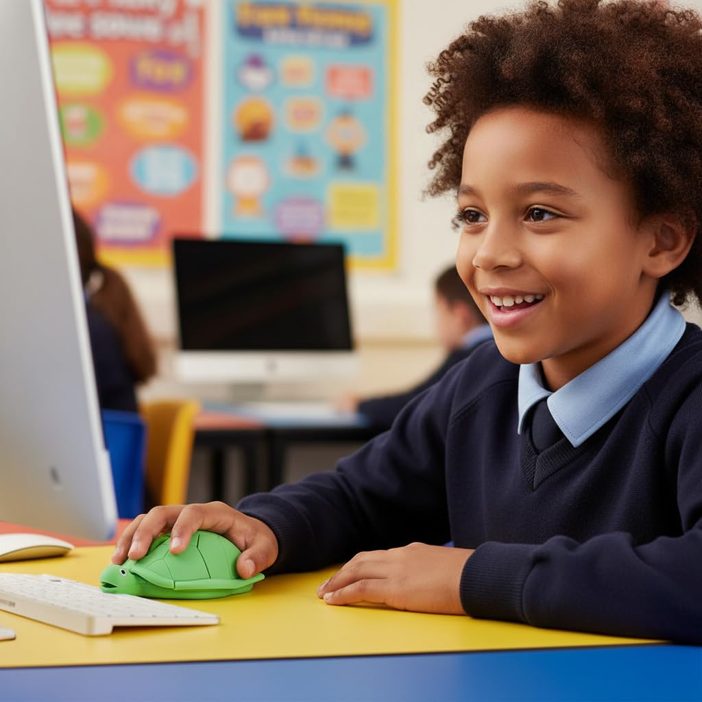 Kabellose Maus mit niedlicher Schildkröte Mittelgroß für lustigen Charakter Kompatibel mit 2,4 GHz Design, Größe, Leise, Batteriebetrieben, Optisch, Leichtgewicht, Kinder,