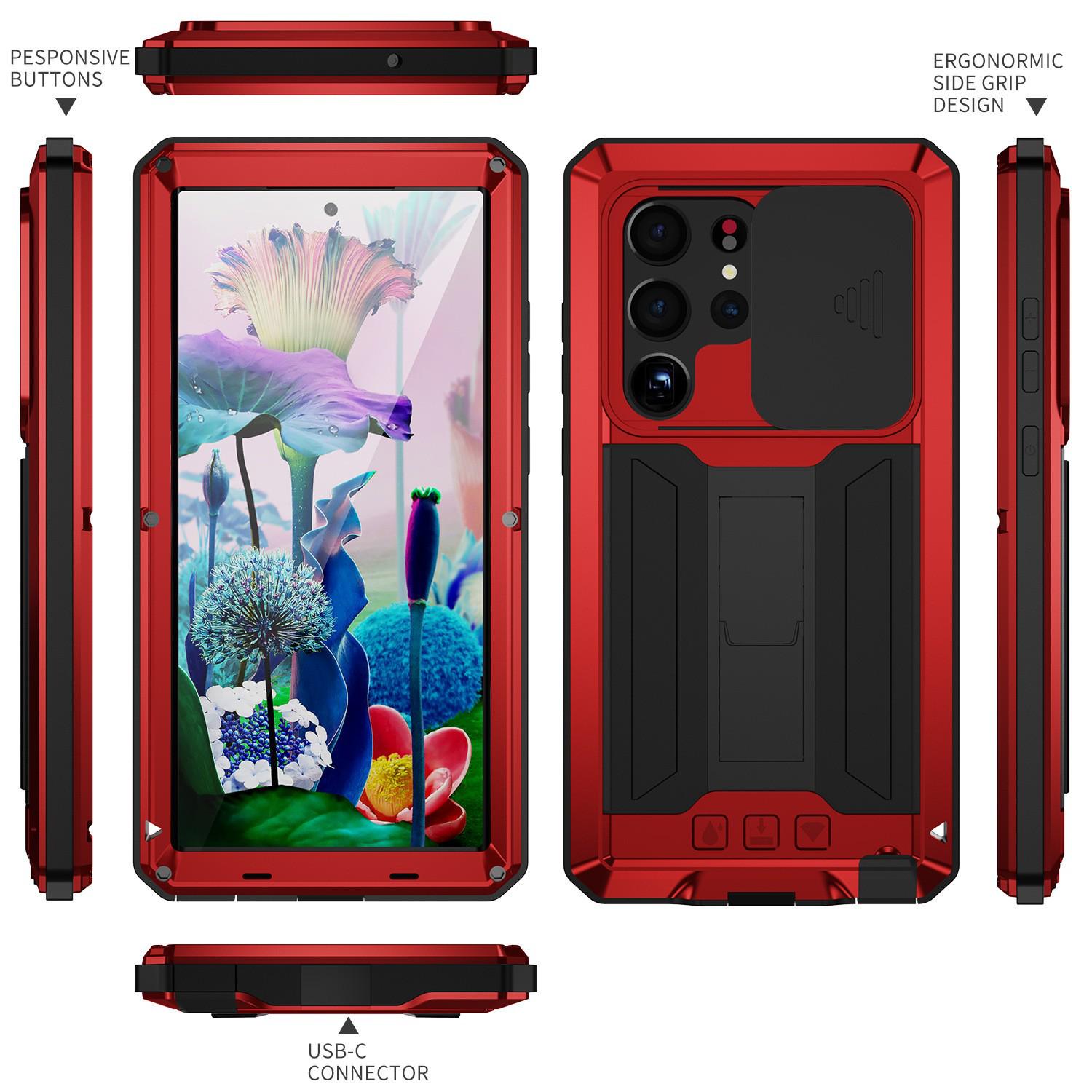 

Samsung S25/S26 Ultra Shockproof Metal Phone Case with Full Lens Protection iPhone 16 Pro красный