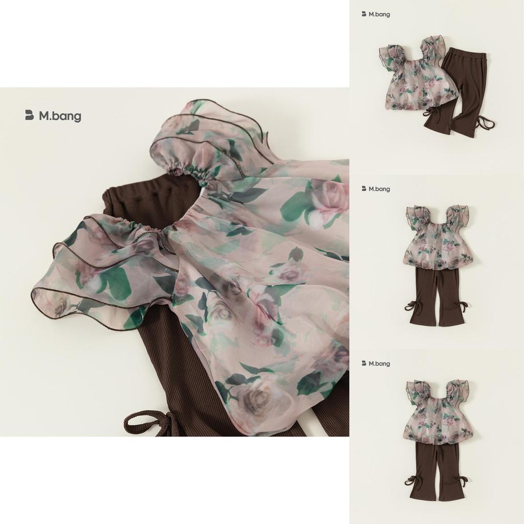 Princess Girl Summer Outfit Set With Rose Flower Pattern For Toddler Girls