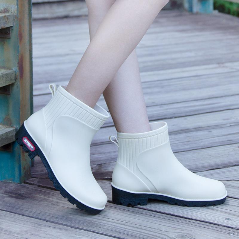 Short tube women's water shoes fleece warm low tube thick-soled water boots rain boots waterproof glue shoes