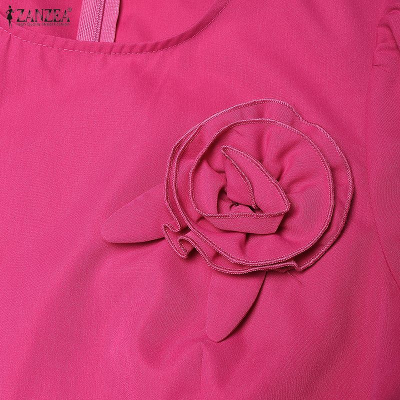 ZANZEA Lässiges Sommerkleid mit Rundhalsausschnitt und kurzen Ärmeln für Damen