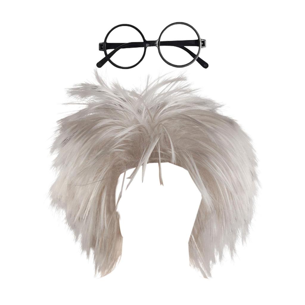 Old Man Wig Dressing up Teacher Role Play Physicist Adults Men and Glasses