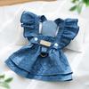 New Denim Dog Dresses Blue Color Flying Sleeves Puppy Girl Clothes with Leash Ring Cute Small Dog Apparel for Chihuahua