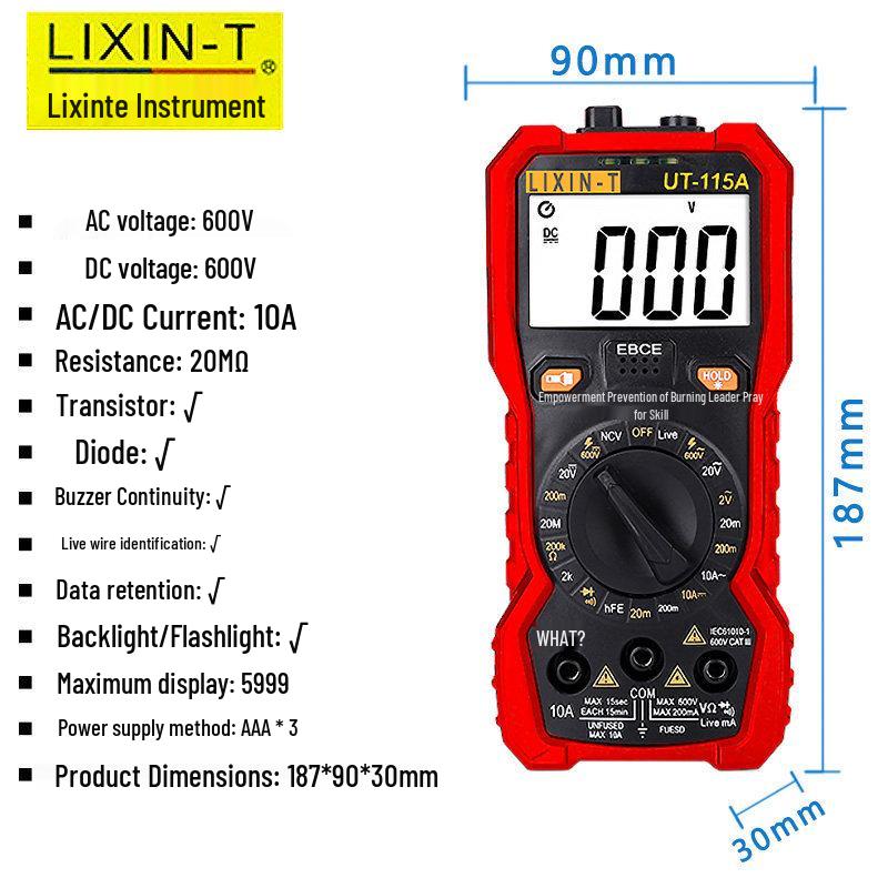 Lixinte 116A Smart High-Precision Multimeter - Anti-Burn Electric Meter for Household Repair.
