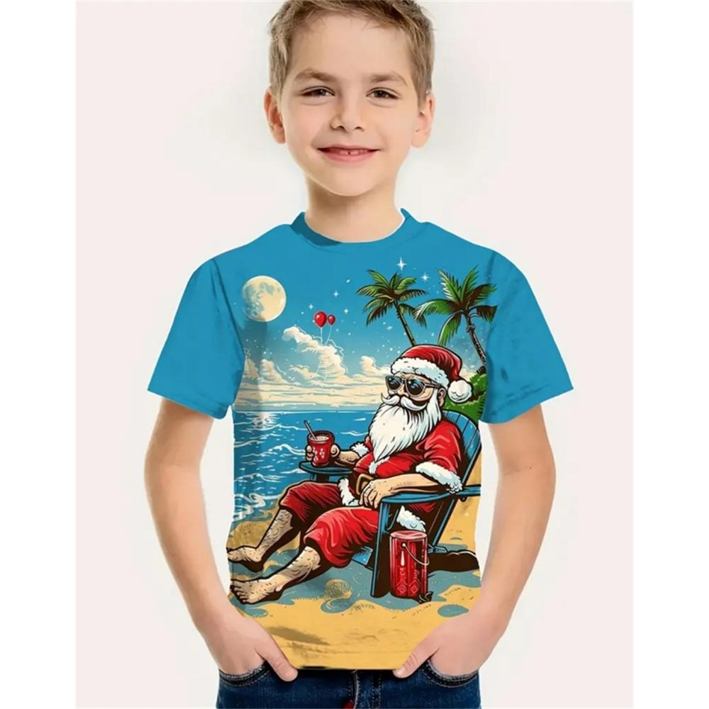 

Веселого Рождества детская футболка для мальчиков и девочек новогодние топы 3D принт Санта-Клаус детская футболка с коротким рукавом детская одежда 150
