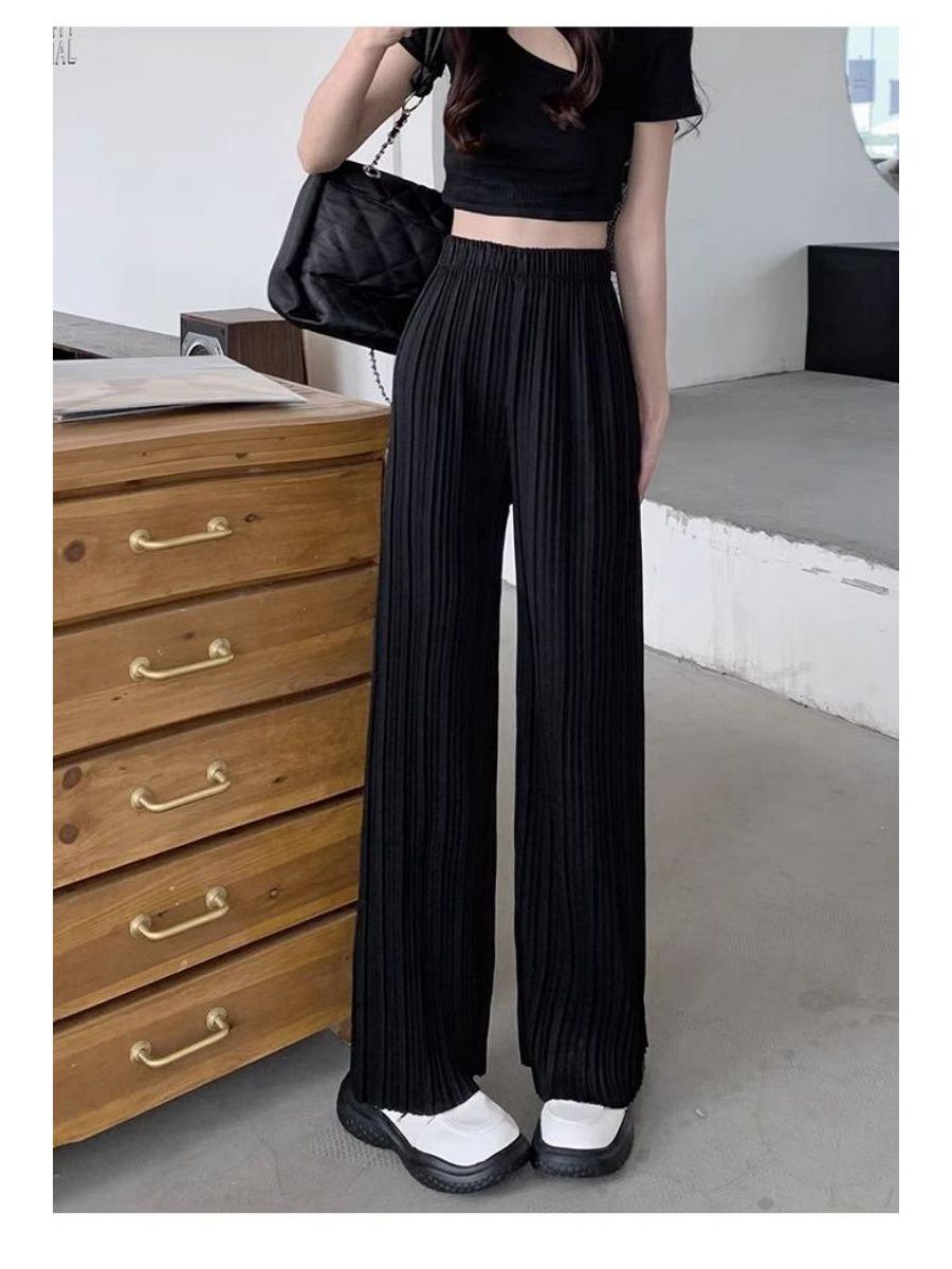 

2026 Spring Women s High-Waisted Pleated Wide-Leg Floor-Length Trousers One Size чорний