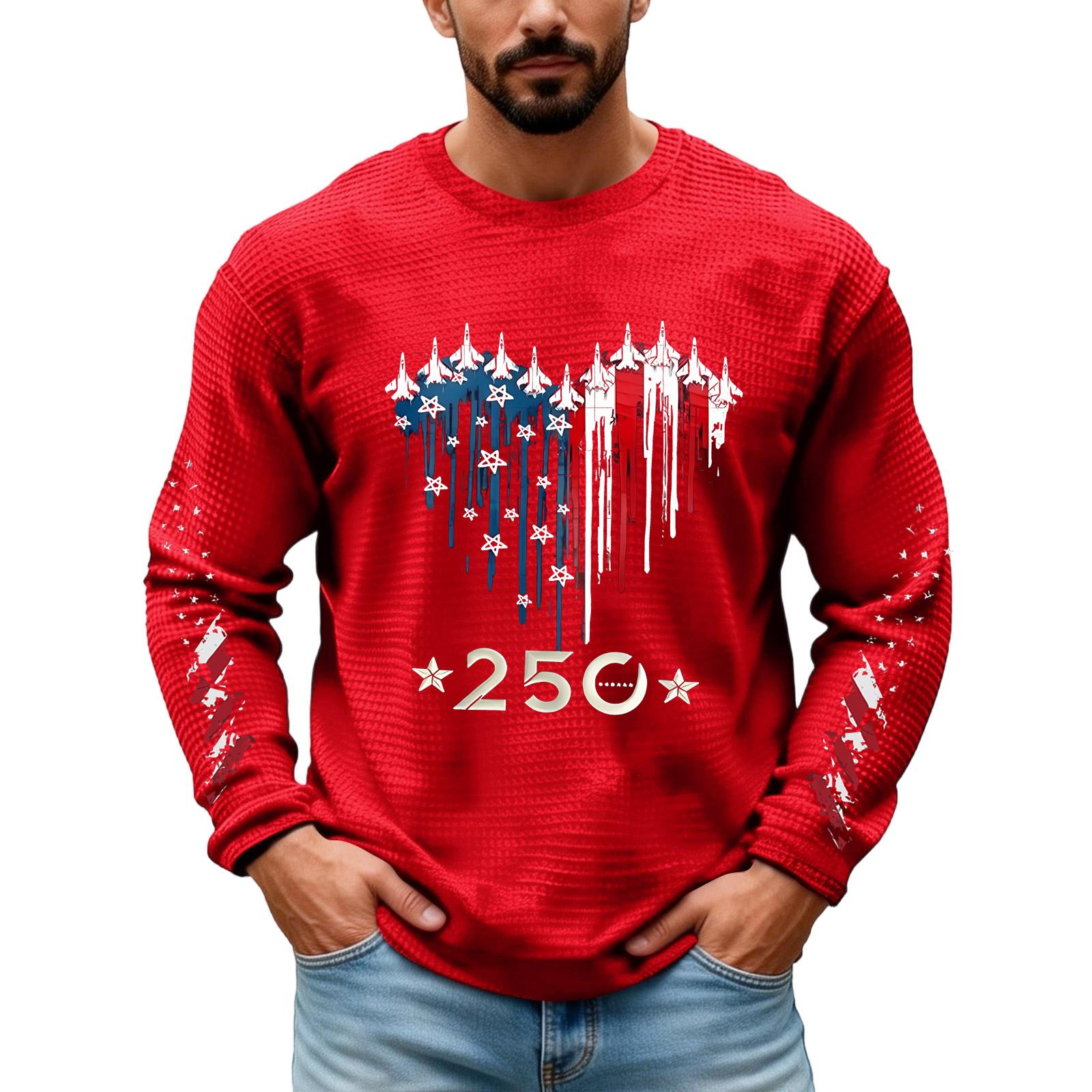 

Мужская футболка с длинным рукавом - Свитшот с вышивкой к 250-летию, с круглым вырезом, спортивная M красный