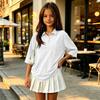 Children's Color 3/4 Sleeve Button Down Shirt with Collar and Side Slits, Casual Everyday Wear