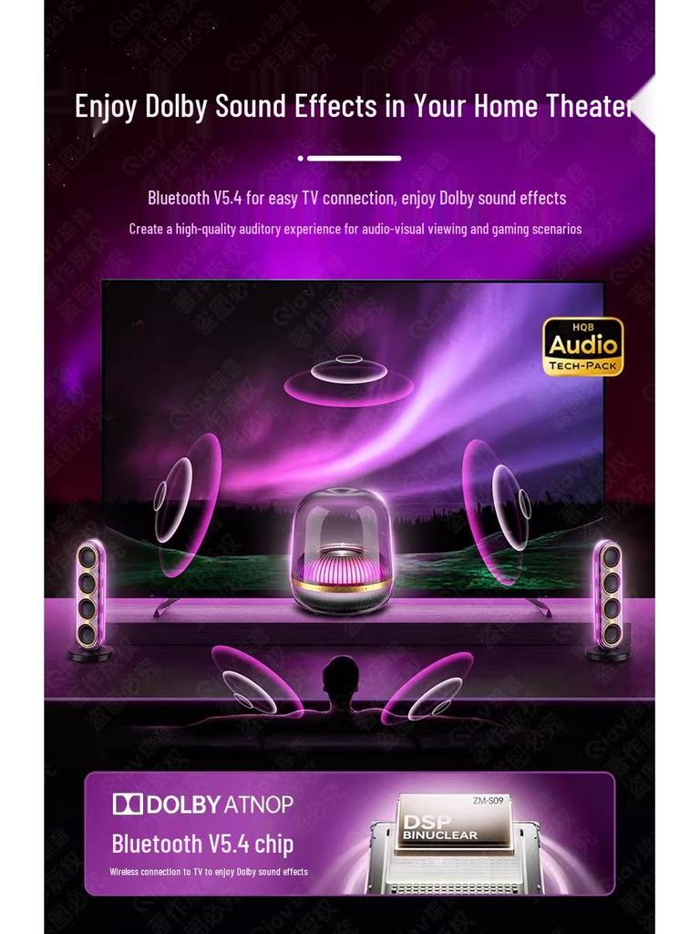 Crystal 5 Bluetooth Speaker: Desktop Stereo Surround Sound with App Control for Home Use