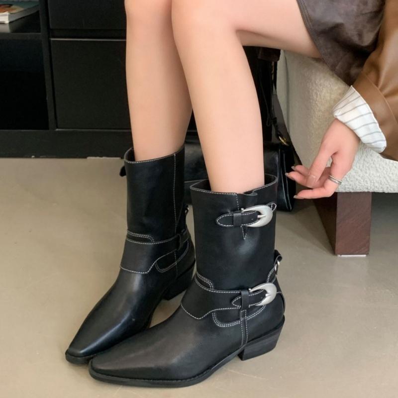 Fashion Winter Cool Girl Short Boots 2025 New Designer Western Cowboy Mid Heels Women Boots Retro Casual Versatile Punk Women Boots