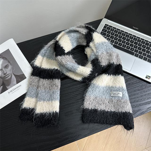 New contrasting stripes college style including knitted scarf women's autumn and winter warm versatile couple wool scarf