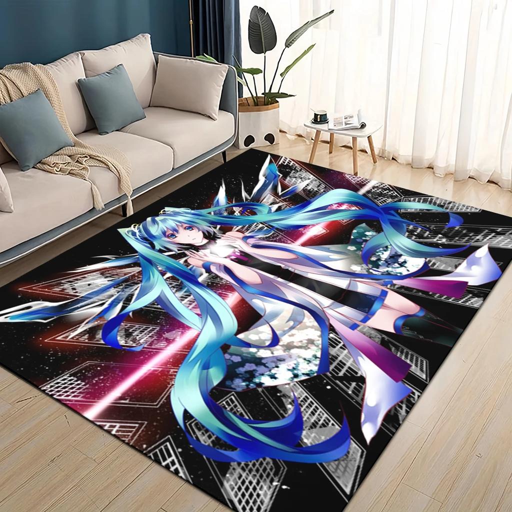 3D M-MIKUS Music VOCALOID Cartoon Girl Rug Carpet for Living Room Bedroom Home Decor,kids Play Non-slip for Sofa Doormat