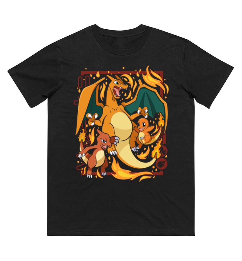 Pokémon Charmander Evolutie Bedrukt Puur Katoen T-shirt Mannen en Vrouwen LenteZomer Nieuwe Collectie Mode Korte Mouwen Shirt