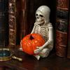 Wear-resistant Resin Craft Skeleton Holding Pumpkin Figurine, Grim Reaper Statue, Halloween Gothic Shelf Decor Spooky Table Ornament, Trick