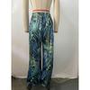 Women's Printed Trousers Casual Drawstring Leaf Printed Straight Leg Trousers