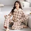 Antistatic Pajamas Women'S Winter And Winter Coral Fleece Clip Padded Jacket Three-Layer Thickened Fleece Flannel Loungewear Set