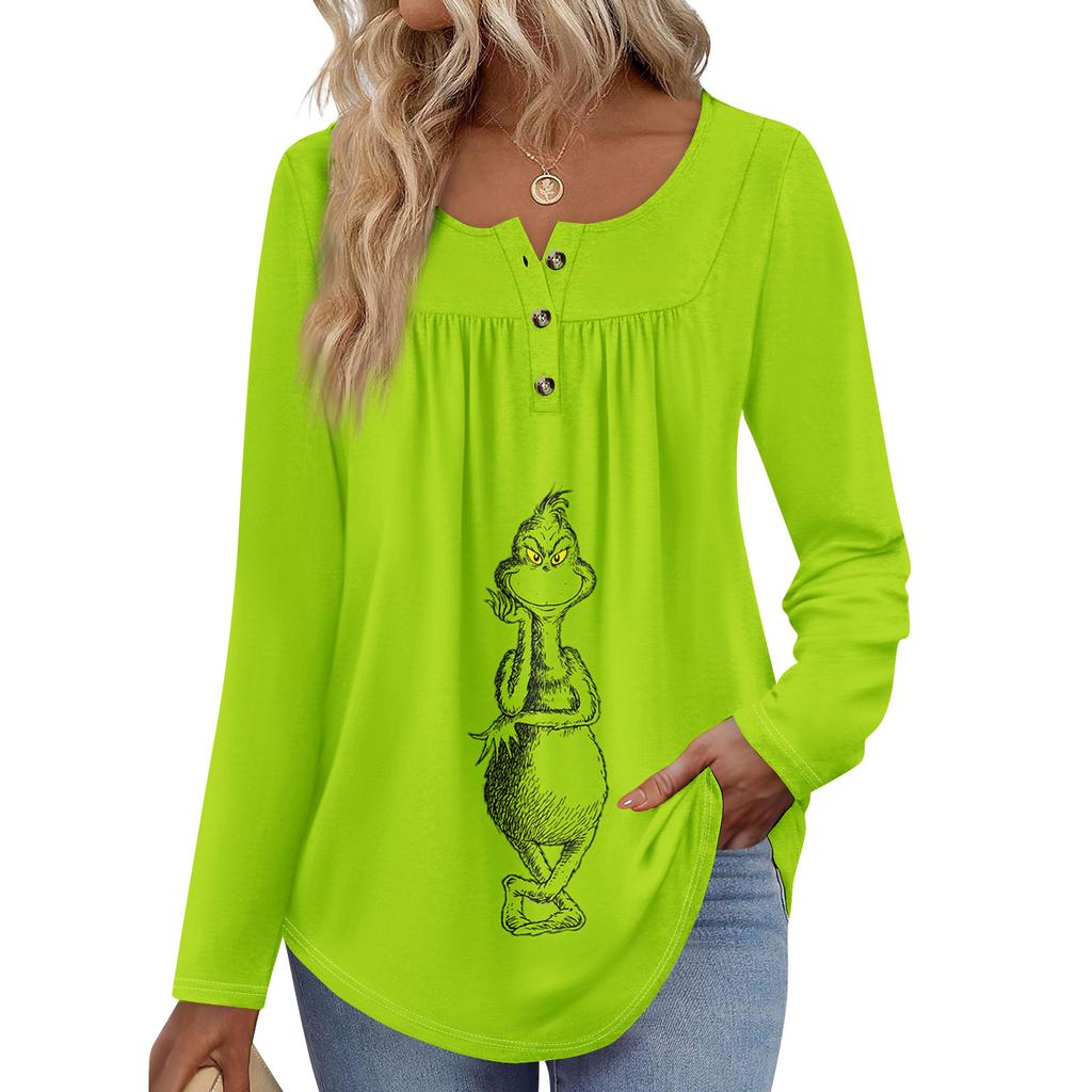 Women's Long Sleeve Tunic Loose Tops Casual Oversized Tops Pleated Tunic Button Down Casual Women's Print Tops