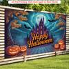 Party Backdrop Halloween Castle Flat Spooky Pumpkin Pumpkins Bats Celebration Photo Booth Party Decor
