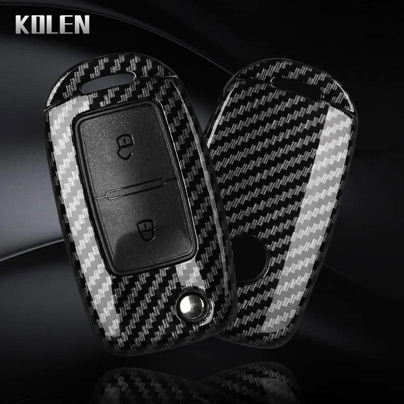 Schlüsselhülle aus Kohlefaser mit 2 oder 3 Tasten für VW Volkswagen Polo, Tiguan, Passat, Golf 7, Jetta, Skoda Kodiaq, Superb, Octavia und Seat