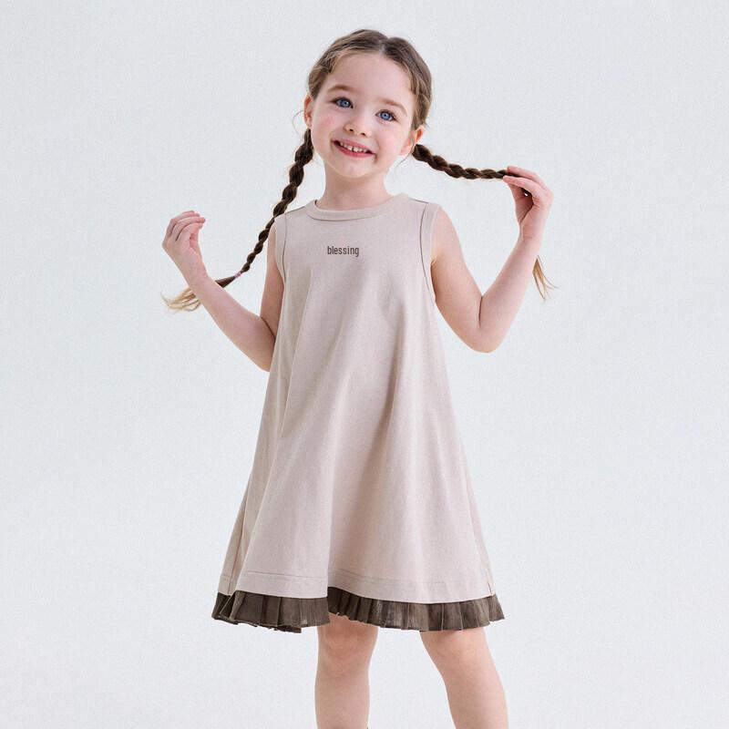 Girls  Korean Style Color Block Sleeveless Summer Dress 140 абрикосовый