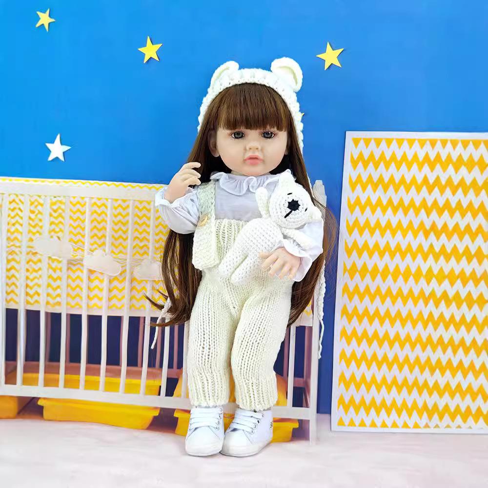 Reborn Doll 55cm 22 Inches Full Vinyl Simulation Baby Doll Girl Toy Long Hair Doll Princess Doll Children Birthday Gift