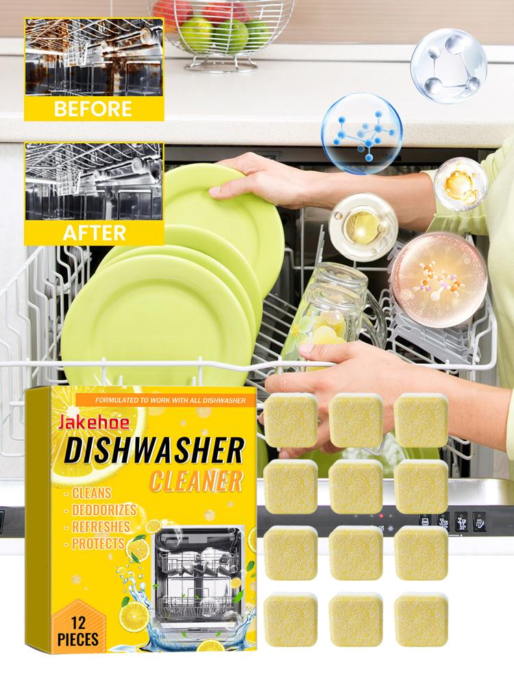 Jakehoe Dishwasher Cleaning Tablet 12pcs Special Dishwashing Block Heavy Dishwasher Cleaning Degreasing & Scale Removing Washing Tablet