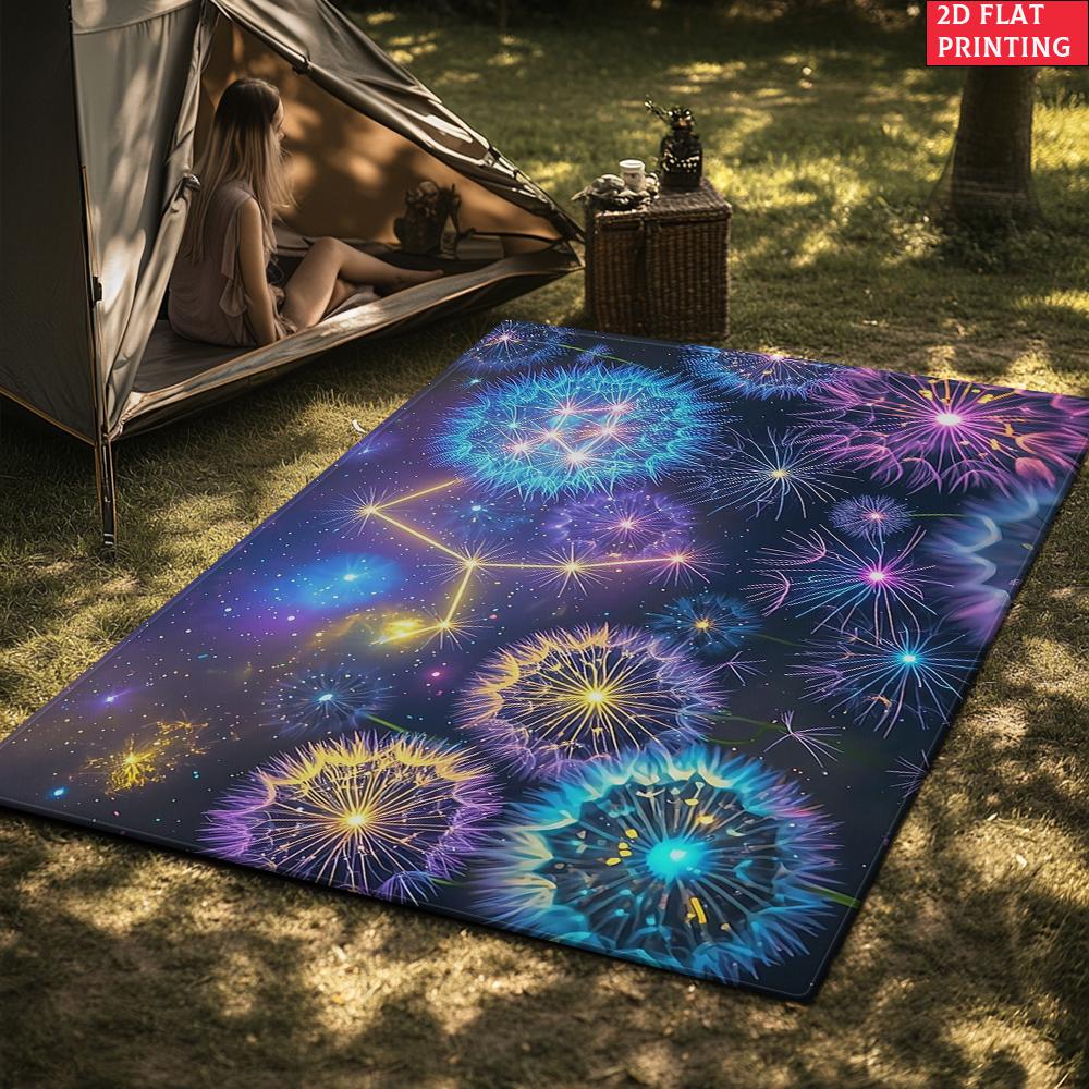 Glowing Dandelion Galaxy Area Rug, Neon Constellation Carpet for Living Room, Non-slip Starry Sky Floor Mat for Bedroom Decor