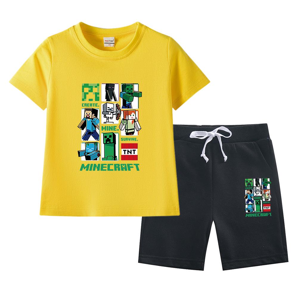 Minecraft Kids' Summer Outfit: Pure Cotton Short Sleeve T-Shirt & Shorts Set for Boys & Girls