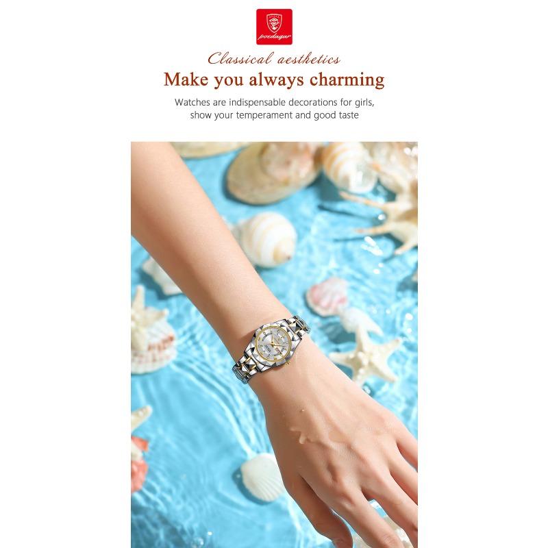 POEDAGAR Elegant Luxury Women Watch Luminous Waterproof Week Date Wristwatch Stainless Steel Fashion Quartz Ladies Watches