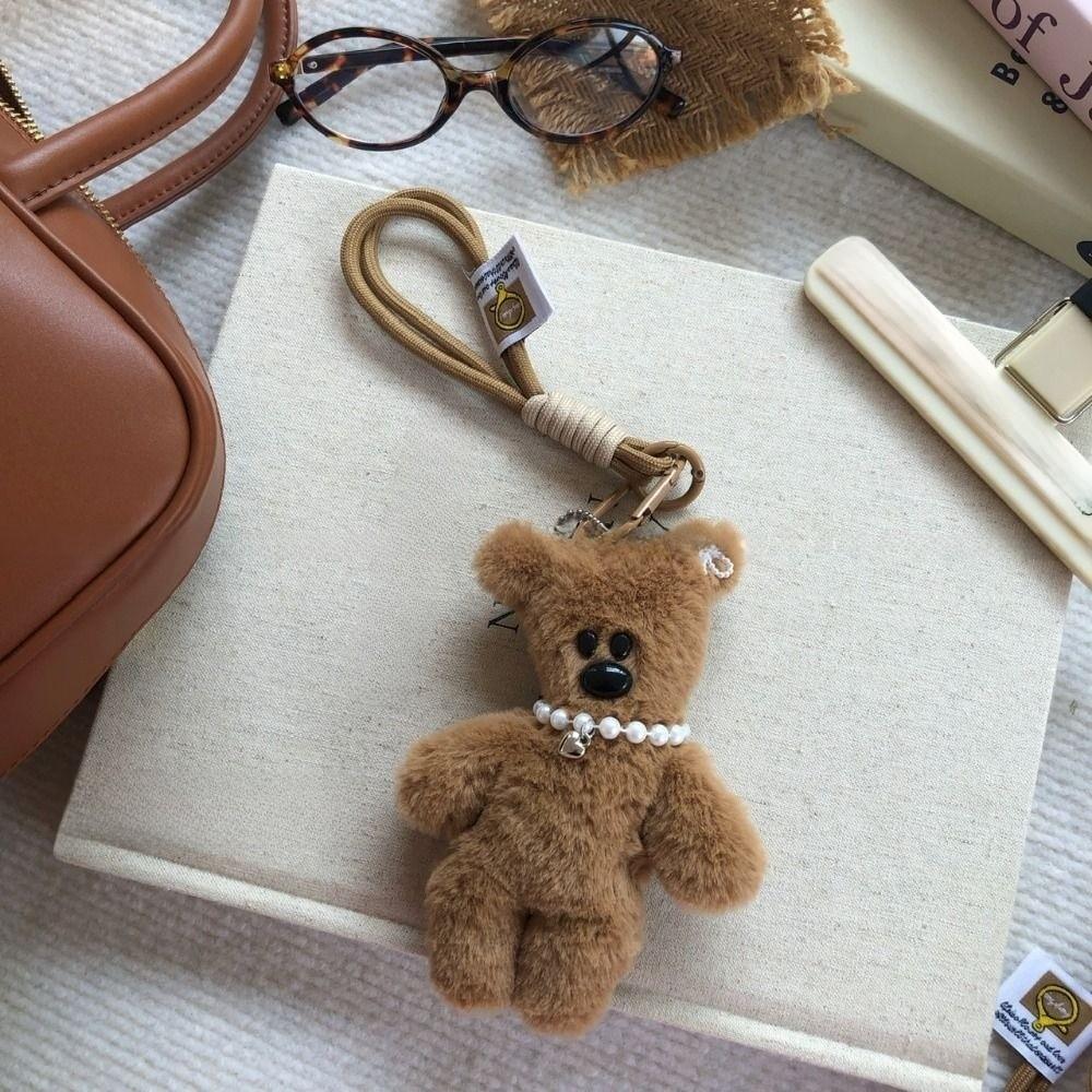 Cute Soft Bear Bag Charm Brown Cartoon Doll Keychain Handmade Craft Bag Hanging Cartoon Keychain Key Holder