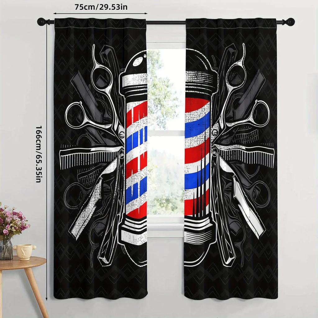 Barbers-style scissors combs with striped rods and American flag pattern printed curtains   home decorations   room decorations
