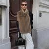 Fashion Faux Fur Sable Vest Crop Top Autumn Winter Turtleneck Eco Mink Fur Tank Tops Sleeveless Jacket Coat