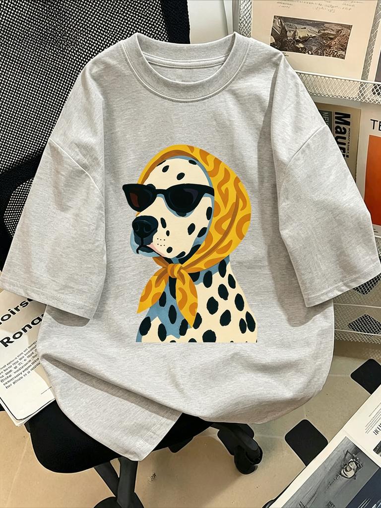 2026 Summer Retro Unisexs Dalmatian Print Tshirt Unisex Cotton And Breathable Short Sleeve Loose Casual Unisex Y2k Streetwear