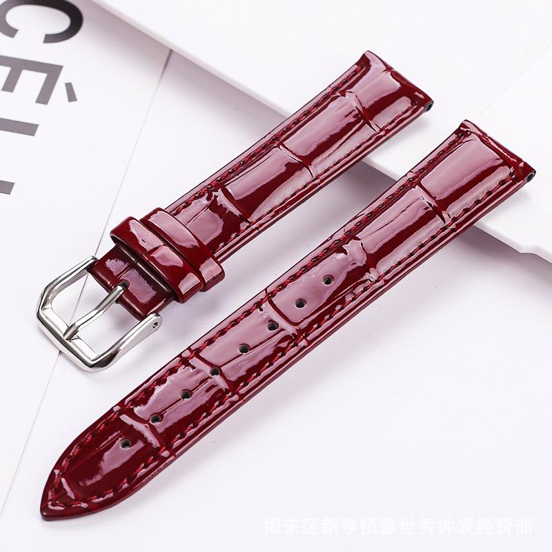 Red Bamboo Joint Pattern Genuine Leather Watch Strap, Unisex