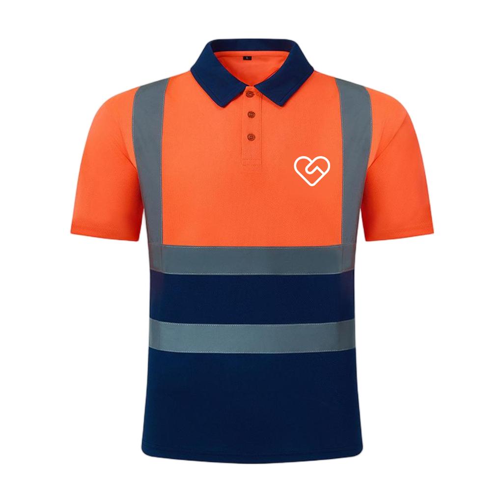 Short Sleeve Polo Collar High Visibility Work Shirt with Reflective Strips for Road Construction and Wear