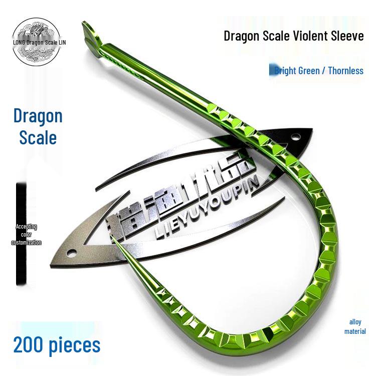 200 Kirin Barbless Fishing Hooks - Seven-Color Green Champagne Dragon Scale Design for Competition & Black Pit Tilapia. Size 8 [2.0-4.0 kg]