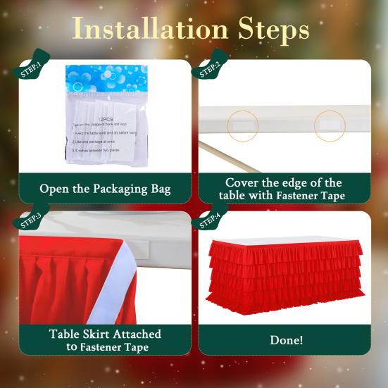 Red Tulle Table Skirt for 6ft/9ft Rectangle Tables Wrinkle Free Ruffled Tablecloths for Baby Shower Party Wedding Birthday Cake Dessert Table Decor