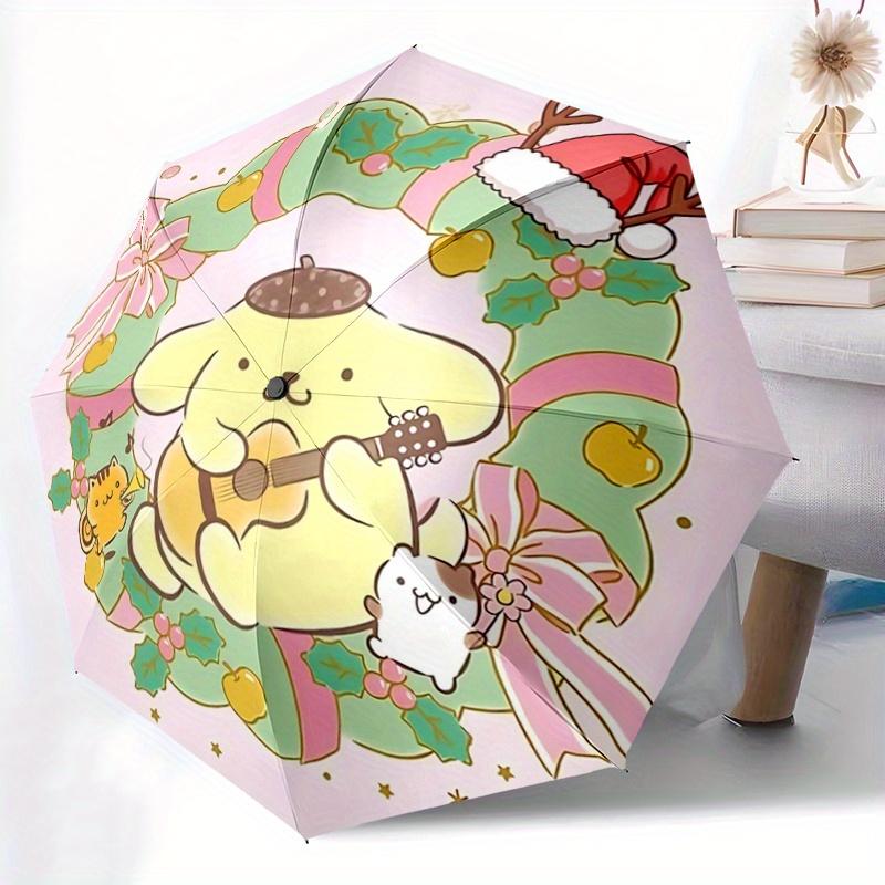 1pc Christmas Pom Pom Purin Durable Cartoon Folding Umbrella, Portable 3-Fold Compact Umbrella for Men and Women, Suitable for Travel or Daily Use.V01