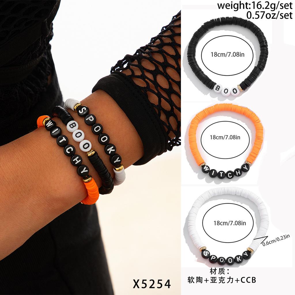 Halloween Skull Pumpkin Bracelet Set Dark Witch Spider Mixed Color Beaded Funny Bracelet