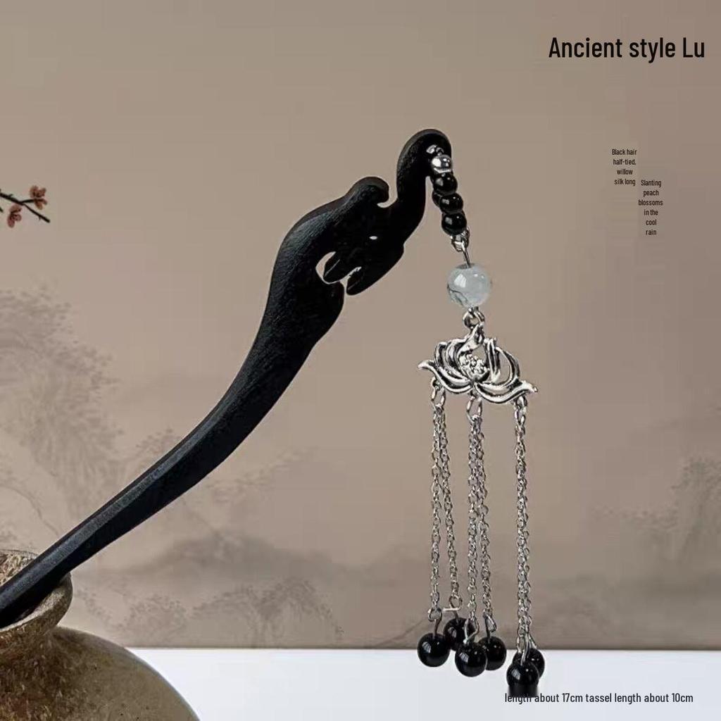 Magnolia Butterfly Tassel Hairpin - Elegant Chinese Style Women's Accessory