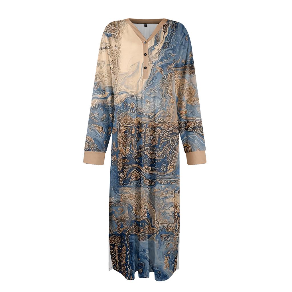 Dámská noční košile dlouhá společenská V-výstřih noční košile s kapsami