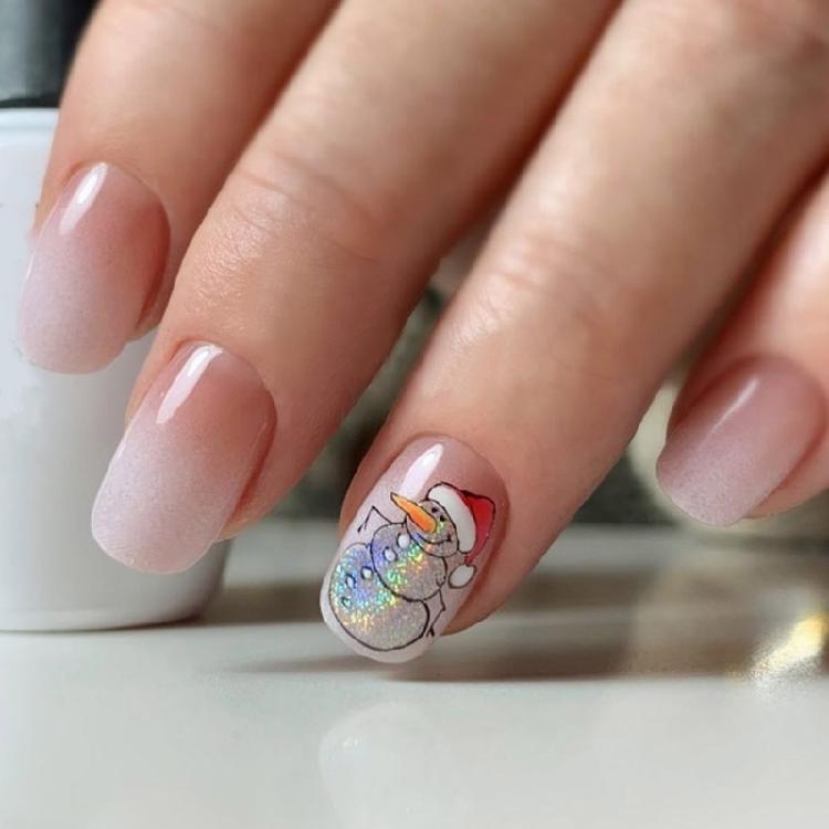 Snowman False Nails White Gradient Artificial Nails Christmas Press On Nails Glittering Full Cover Stick on Nails 1